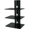2xhome - High Gloss Black 3 Triple Shelf Wall mounted AV Component Shelving System with 3 Tempered Glass Shelves Cable management System for Video Accessories /DVD/Cable/Games
