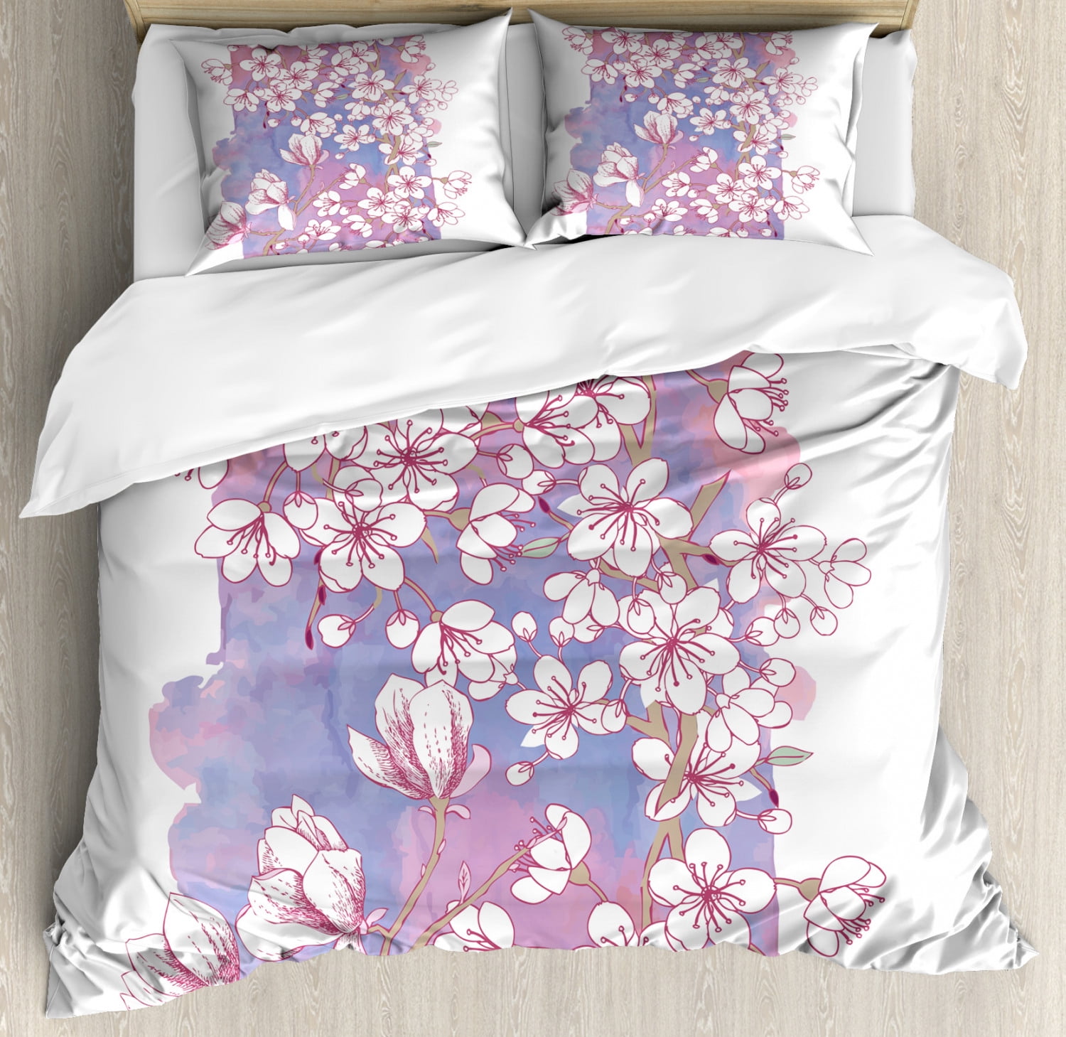 Magnolia King Size Duvet Cover Set, Japanese Spring Blossom with