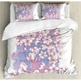 thumbnail image 1 of Magnolia King Size Duvet Cover Set, Japanese Spring Blossom with Magnolia Flowers on Watercolor Backdrop, Decorative 3 Piece Bedding Set with 2 Pillow Shams, Lavender Pink and Green, by Ambesonne, 1 of 3