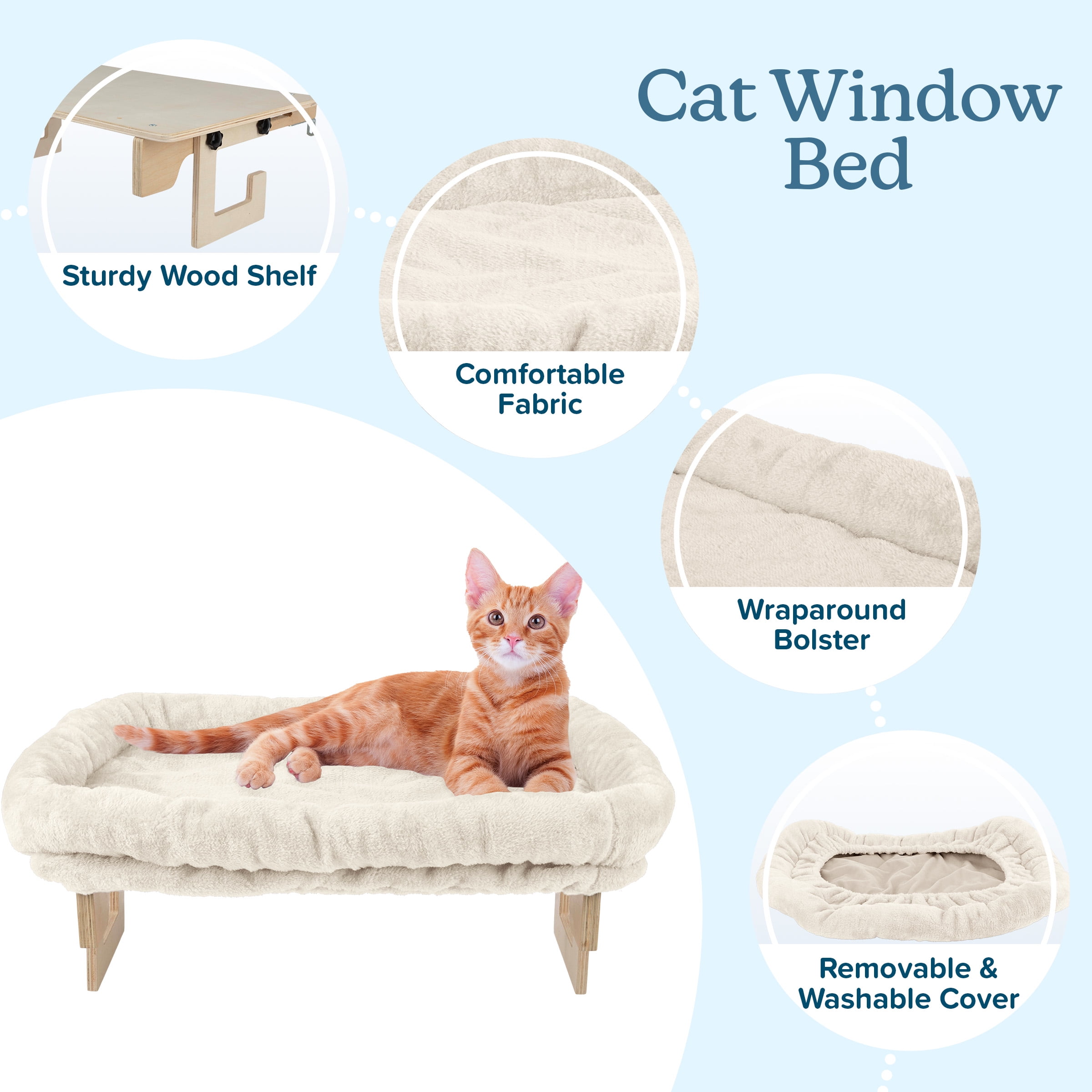 PETMAKER Cat Bed for Window Sill - Cat Window Perch with Bolster (Cream)