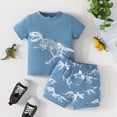 thumbnail image 3 of GYRATEDREAM Toddler Boy Summer Outfit Dinosaur Print Short Sleeve T-shirt Tops Elastic Shorts 2 Piece Summer Clothes,Size 4 Years, 3 of 8