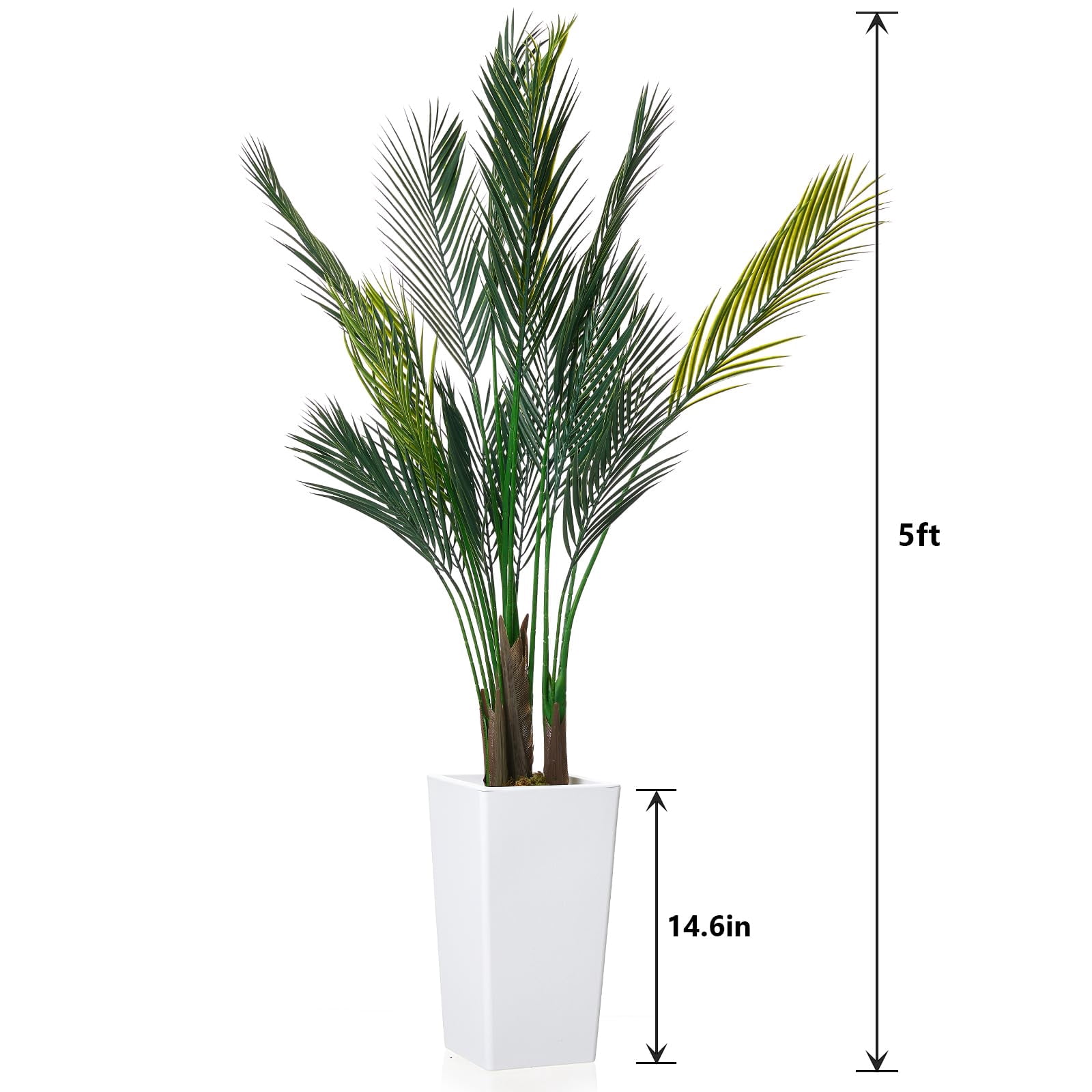 Accreate Artificial Palm Tree, Tall Faux Tropical Areca Plants with White Tall Planter, Fake Potted Tree with Lifelike Leaves for Indoor Living Room Bedroom Home Office Decor
