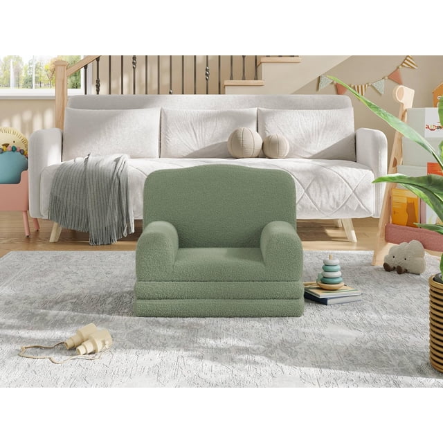 Para niños sofa chair washable cover: sherpa convertible niños pequeños couch crown design, comfy children's reading chair that folds out to sofa cama - ideal playroom y nursery, girls y boys