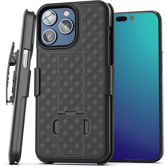 for iPhone 15 Pro Case Belt Clip Holster Rugged Combo Armor Shell Kickstand Rotating Swivel Shockproof Cover For iPhone 15 Pro 6.1"(Black)
