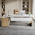 thumbnail image 5 of Tribesigns 74.8" Executive Desk, Large Office Desk with Cabinet, L Shaped Computer Desk with Shelves and CPU Storage, Modern Home Office Desk Business Furniture Workstation Set, White and Wood, 5 of 8