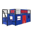 DHP Sol Junior Twin Metal Loft Bed with Storage Steps and Blue Curtain