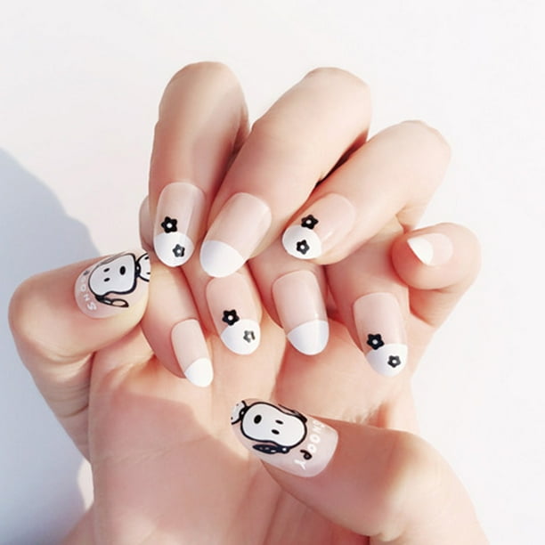24Pcs Simple Fake Nail Full Cover Short Size Nail Art Tips with Glue Girls Animals Dog Cute Cartoon Printing False Nails 24Pcs Simple Fake Nail Full Cover Short Size Nail Art Tips with Glue Girls Animals Dog Cute Cartoon Printing False Nails