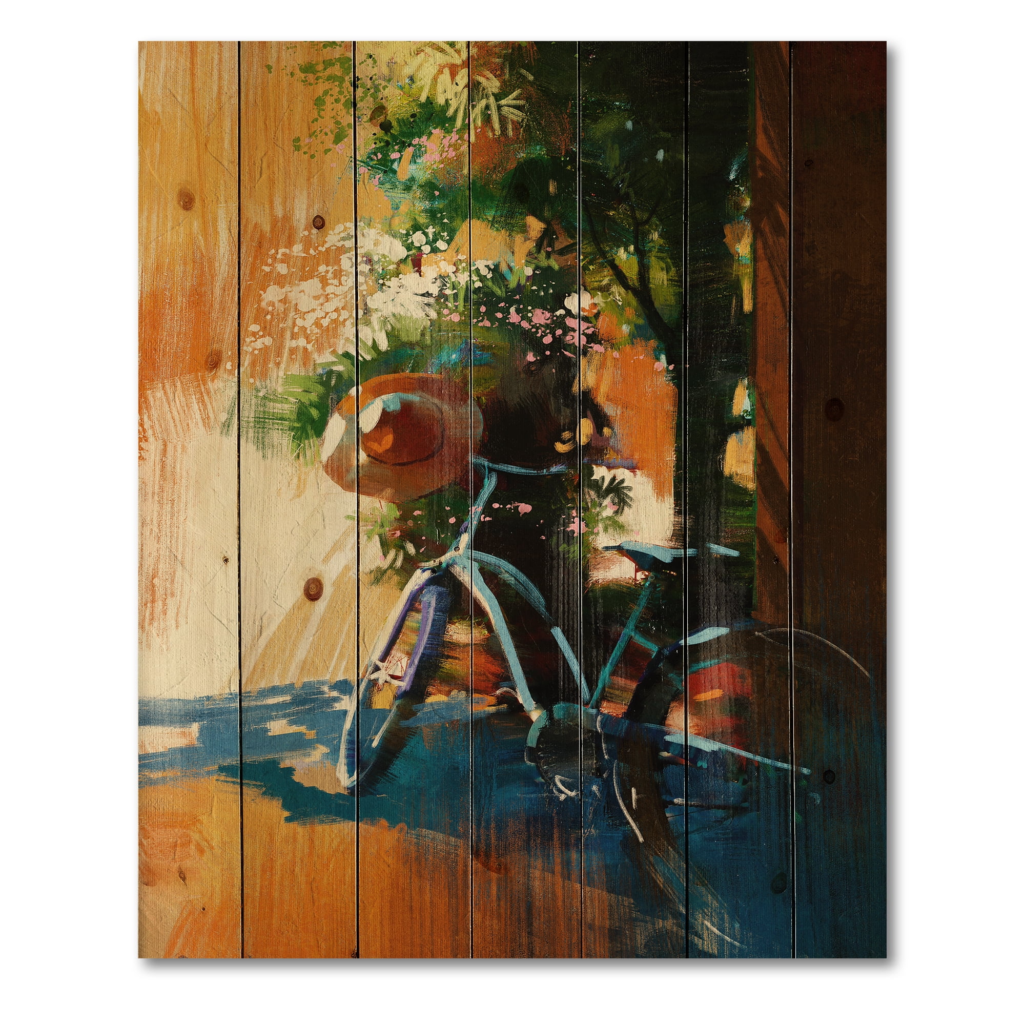 Designart 'Ancient Bicycle and Old Hat On Summer Day' Vintage Print on Natural Pine Wood