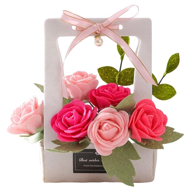 de fieltro de mano DIY, juguetes educativos para jardín de infantes, regalo de día hecho a mano para Navidad, fiesta de cumpleaños, decoración par Rosa rosada Soledad Cesta de flores artesanal