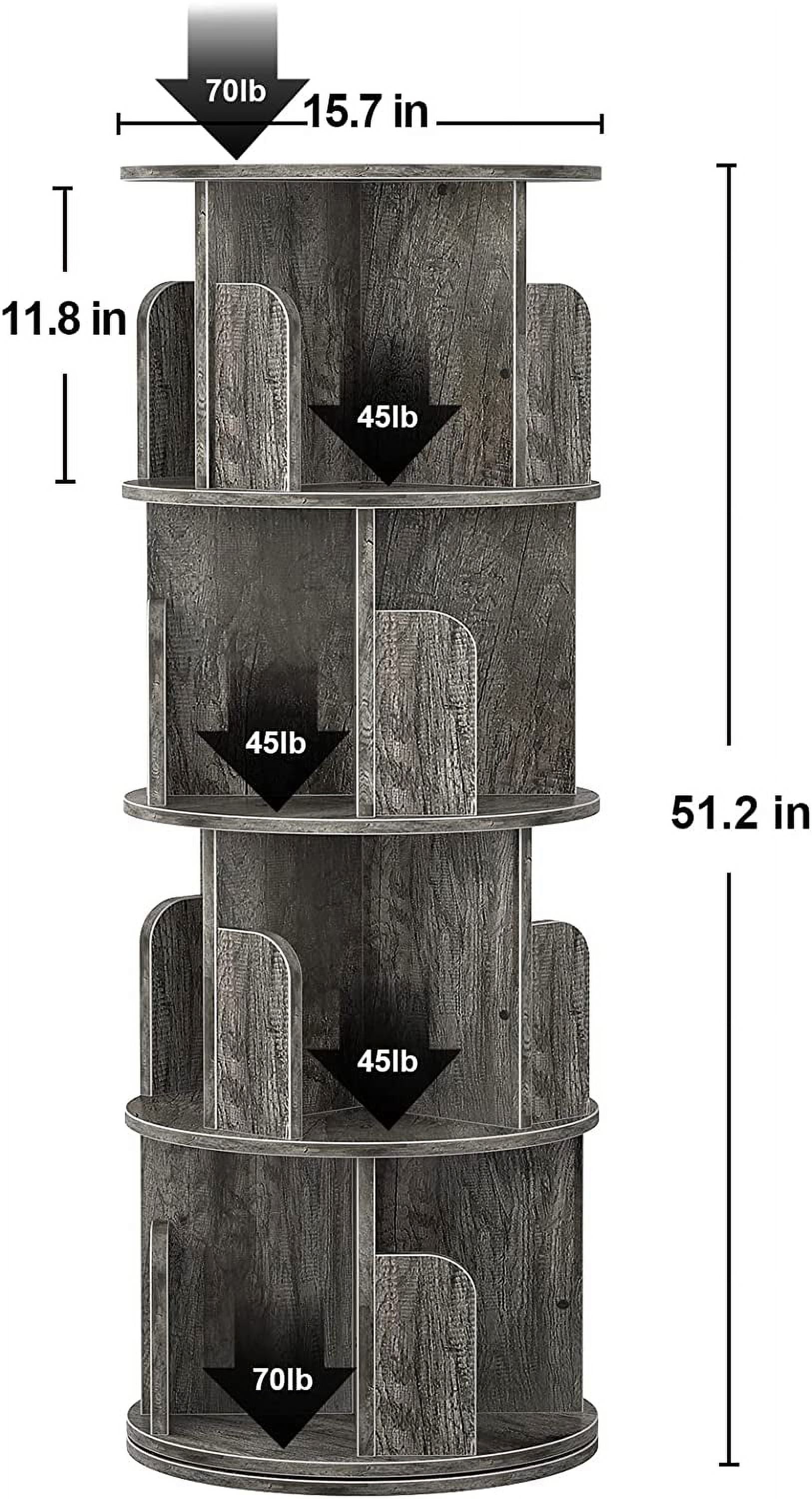 Homieasy Rotating Bookshelf, 360 Display Corner Bookshelf for Small Space, 4 Tier Floor Standing Bookcase Storage Rack, Wood Narrow Book Shelf Organizer for Bedroom, Living Room, Study Room, Grey Oak