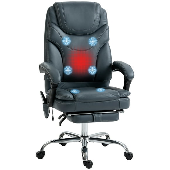 Vinsetto Chaise de Bureau en Cuir PU avec Massage par Vibration et Chaleur, Gris