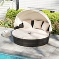 thumbnail image 2 of Costway Patio Round Daybed PE Rattan Cushioned Sectional Seating with Retractable Canopy, 2 of 10