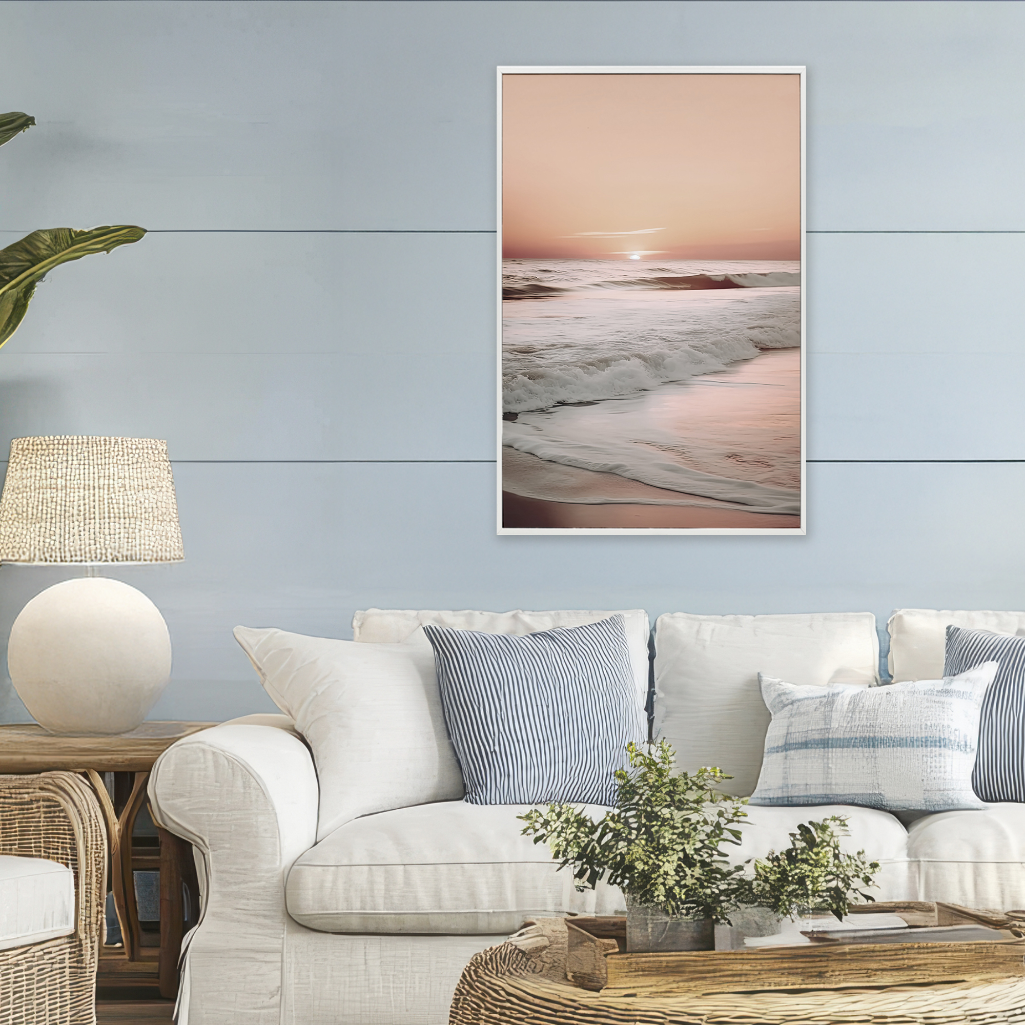 Apricot Beach View White Framed Giclee Art, design by Decent Exposures
