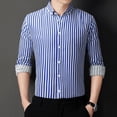 thumbnail image 2 of PMUYBHF T-Shirts pour Hommes Manches Longues Mode Décontractée Simplicité Coréenne Slim Rayé Col à Revers Chemise Manches Longues, 2 of 7