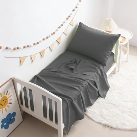 Lorviah Microfiber Soft Toddler Crib Sheet Set 3 Pieces, for Standard Crib Size, Dark Gray