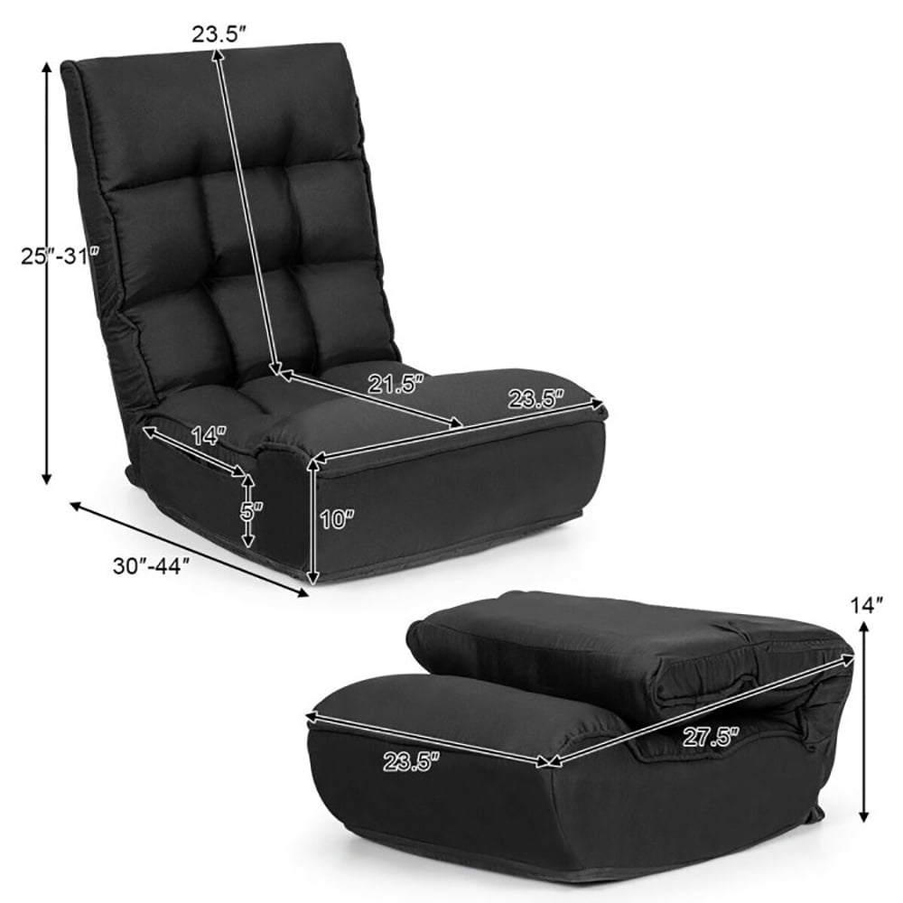 Finihen Floor Lazy Chair, Folding Lazy Sofa, 4-Position Adjustable Floor Chair, for Living Room, Bedroom, Dorm, Black Finihen Floor Lazy Chair, Folding Lazy Sofa, 4-Position Adjustable Floor Chair, for Living Room, Bedroom, Dorm, Black