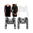 thumbnail image 4 of Sunisery Women Summer Sexy Blouse, Lace Sheer Deep V-Neck Long Sleeves Crop Top, 4 of 5