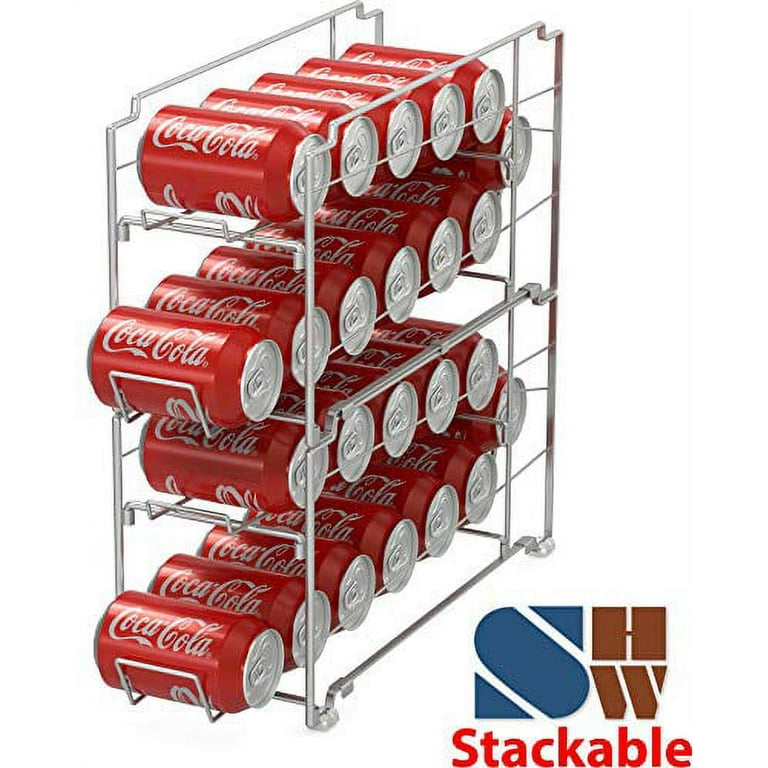 Threns 2 Pack Soda Can Storage Rack Stackable Beverage Can Organizer Non-Slip Can Dispenser Holder Space Saving Water Bottle Beverage Bins Shelf for