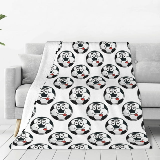 Fotbe Happy Football Manta de Franela Acolchonada con Estampado, Súper Suave y Esponjosa, Extra Grande para Sofá, Cama, Uso Todo el Año-60"x50"