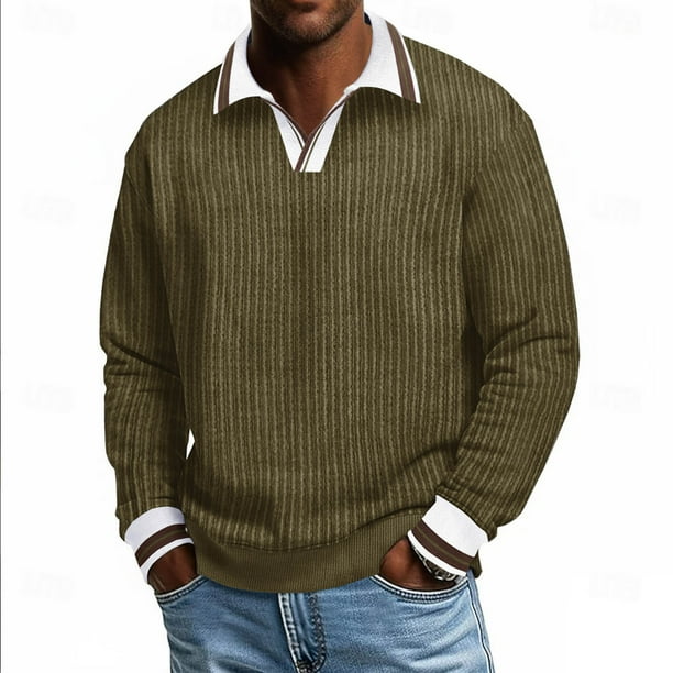 Ceisia Men's Casual Striped Half Button Round Neck Pullover with Pocket Daily Fashion Top Gift