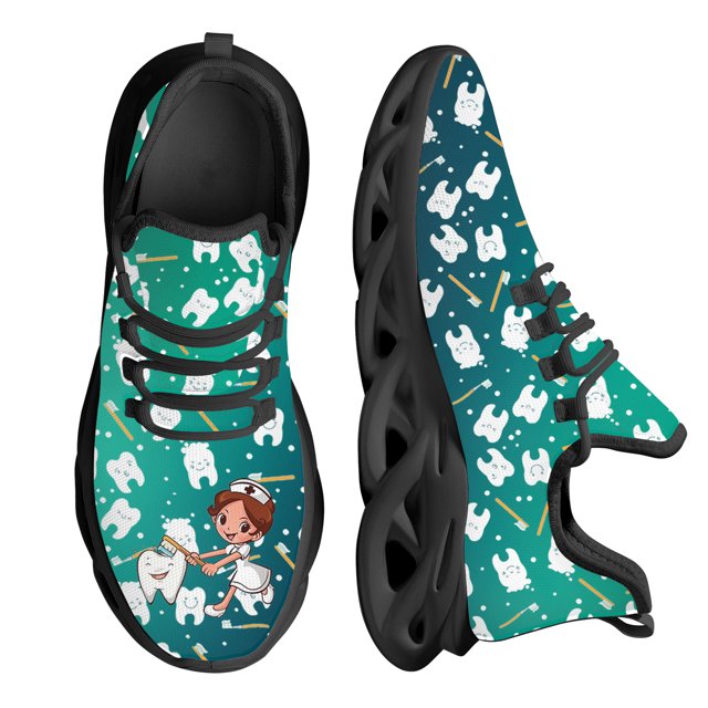 Zapatillas de malla con estampado de dientes y enfermera para mujer, transpirables, antideslizantes, con plataforma, informales, para tenis