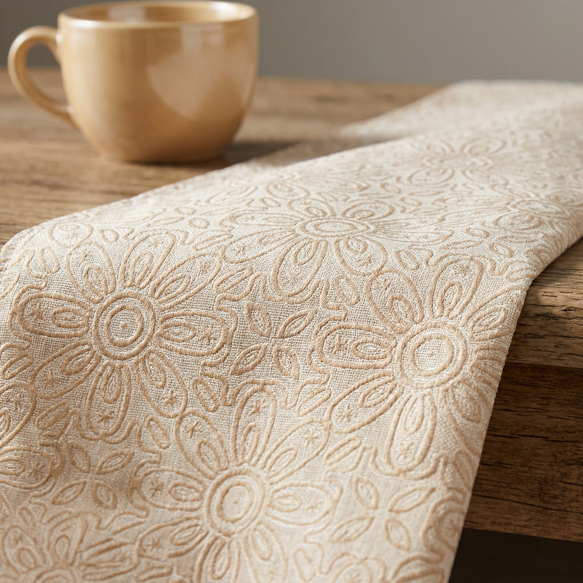 Unique Bargains Floral Elegant Polyester Kitchen Runner for Table Decor Beige 13.8"x63"