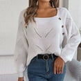 thumbnail image 2 of Herrnalise Women's Cable Cropped Sweater Long Sleeve Crewneck Pullover Knit Jumper Top White,M, 2 of 8