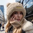thumbnail image 2 of XIAOCHA Women’S Bear‑Ear Beanie Fuzzy Hats Fall‑Winter Daily‑Use Toque,Khaki, 2 of 4