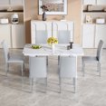 thumbnail image 4 of ExtraLco 7 Piece Dining Table Set for 6, White Marble Look Table with 6 Light Gray PU Chairs, 4 of 10