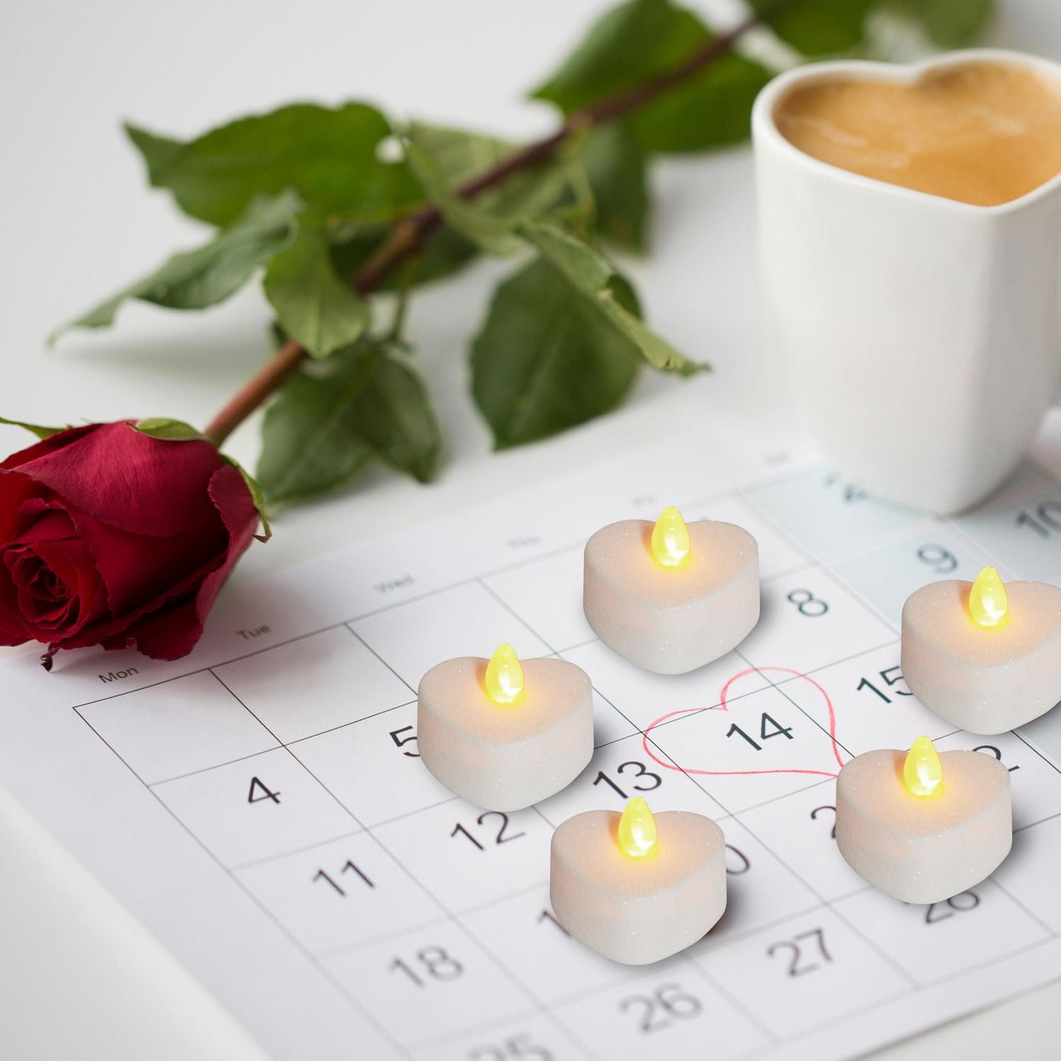 Way To Celebrate Valentine’s Day 4-Pack Heart Tea Lights, White/Red