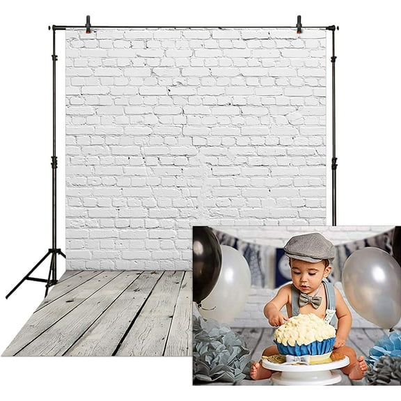 White Brick Wall Wooden Floor Photography Backdrop (150x210cm) Vinyl Photo Backdrop Newborn Baby Photo Shoot Photographer Use Photography Background Props