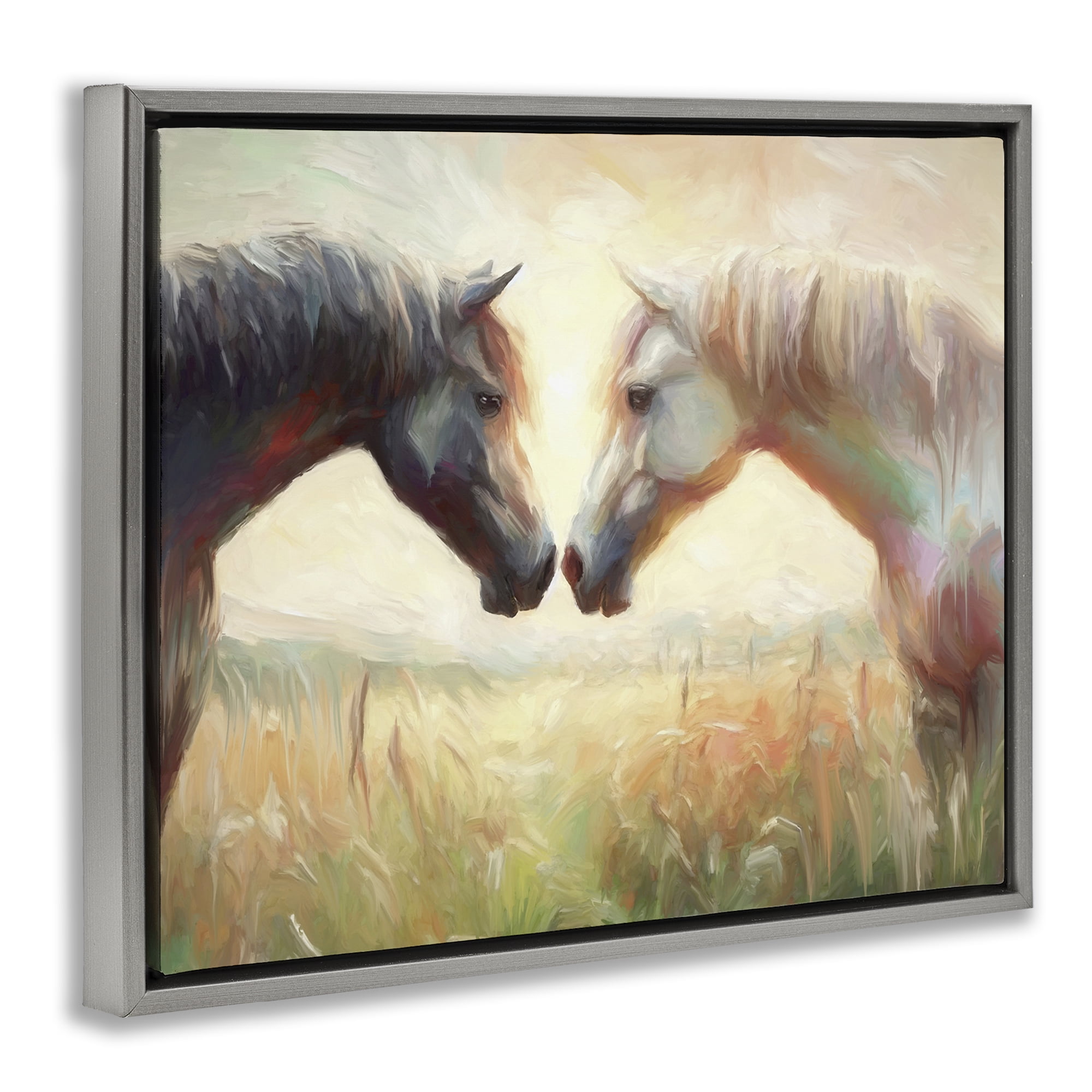Stupell Industries Sunlit Horse Pair Animals & Insects Painting Gray Floater Framed Canvas Art Print Wall Art, 31 x 25