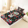 thumbnail image 4 of Homewish Gothic Sugar Skull Twin Sheets,Watercolor Flowers Bedding,Pink Green,3-Piece,1 Fitted Sheet and 1 Pillowcase, 4 of 6