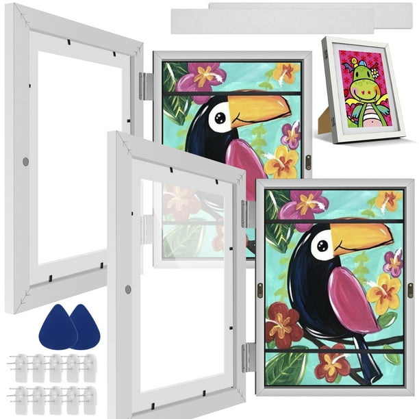 2Pcs Kids Art Frame Set A4 Front Opening Photo Frames with Stand Wooden