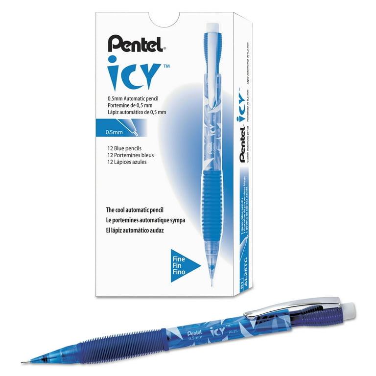 Icy Mechanical Pencil, 0.5 mm, HB (#2), Black Lead, Transparent Blue Barrel, Dozen Icy Mechanical Pencil, 0.5 mm, HB (#2), Black Lead, Transparent Blue Barrel, Dozen