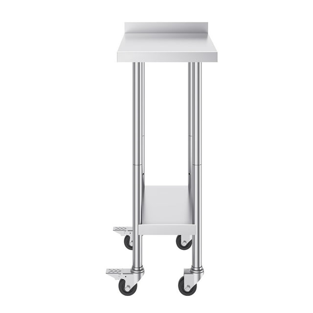 KFFKFF 24 x 15 x 40 Inch Durable Stainless Steel Utility Table, Industrial Food Preparation Table on Wheels, Robust Preparatory Workstation, Metallic Task Table with Customizable Height