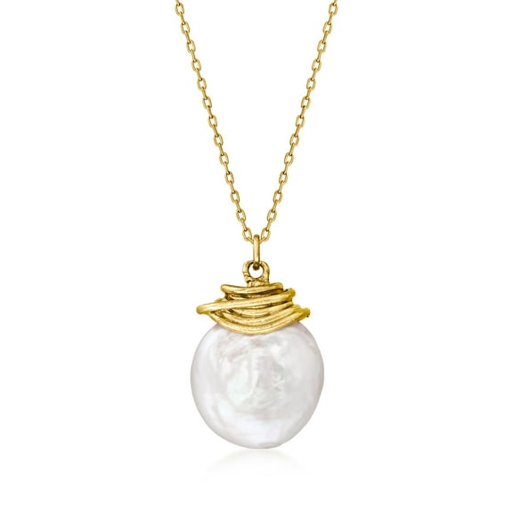 Ross-Simons 15mm Cultured Baroque Coin Pearl Pendant Necklace in 18kt Gold Over Sterling, Women's, Adult