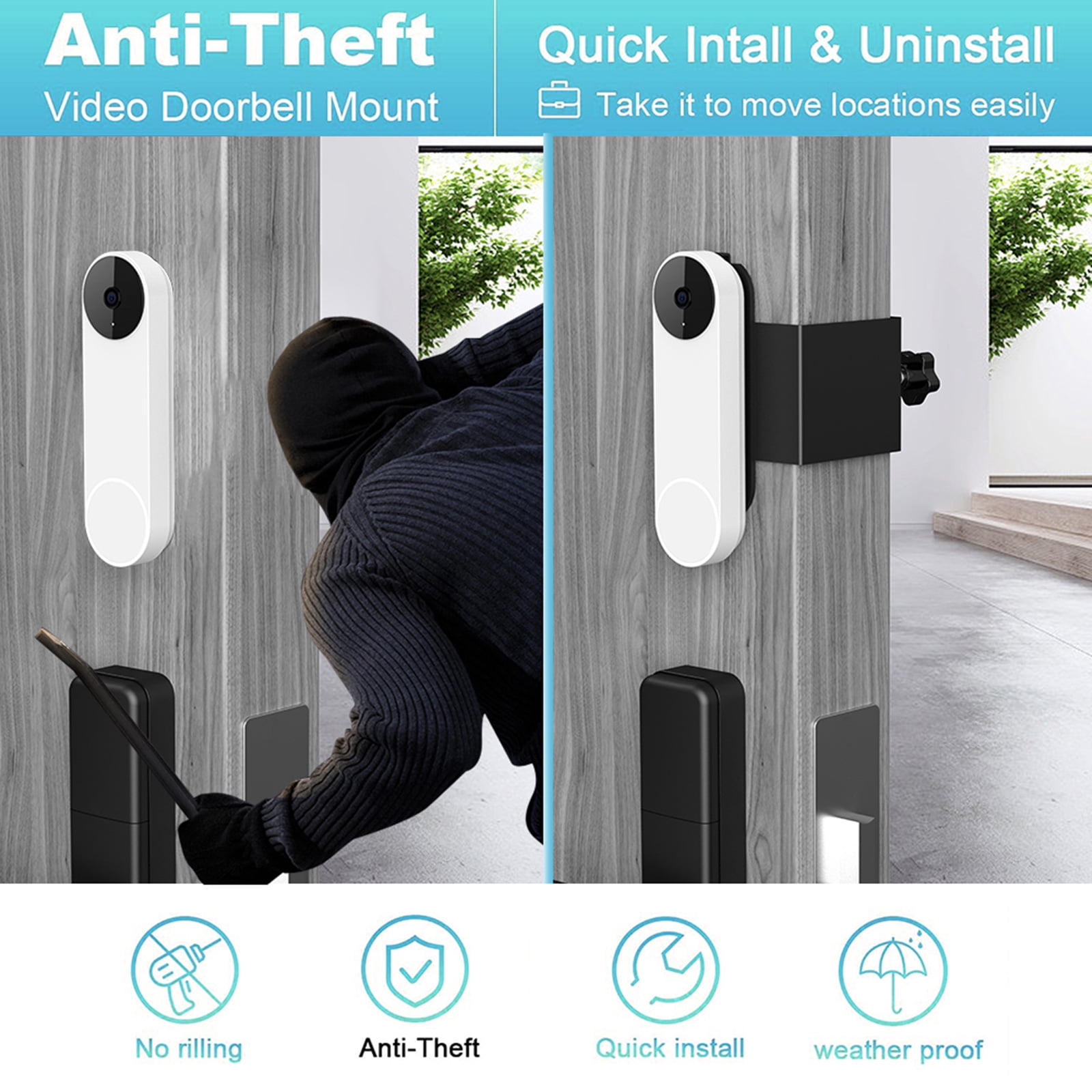 Anti-Theft Doorbell Holder No-Drilling Doorbell Door Mount for Home Apartment Office Security