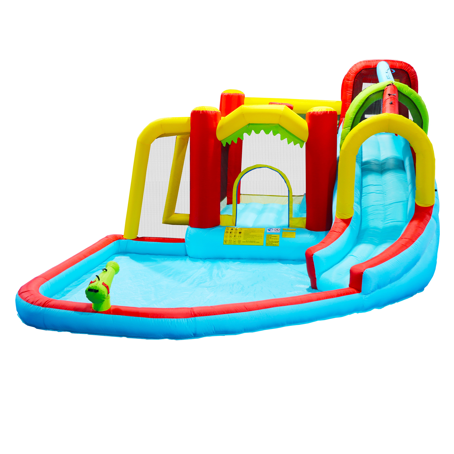 Inflatable Slide Water Park Complete Setup for Kids 3 - 10, Bouncer Play House Outdoor Soccer with Splash Pool & Water Spray & Climbing Wall & Basketball & Football - 177 L * 137 W * 94.4 H (inch)
