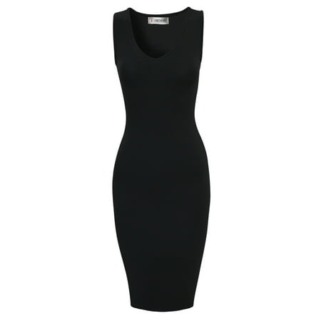 Double V-neck Print Dress - TAM WARE Women Stylish V-Neck Sleeveless Double Slit Bodycon Dress
