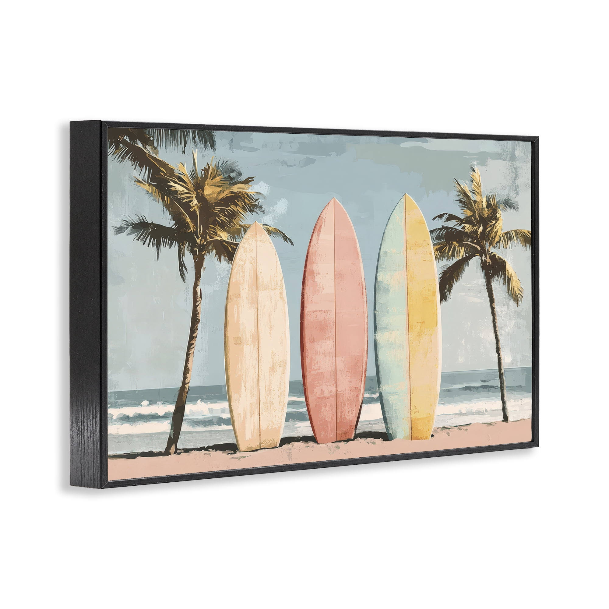 Stupell Industries Paradise Surfboard Trio Black Framed Giclee Art, design by Petal Prints Design