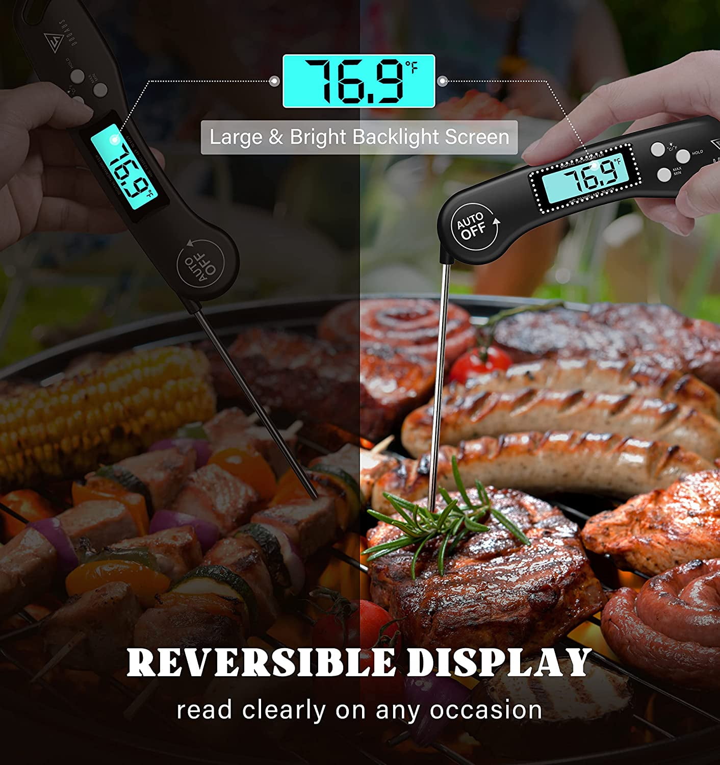 DUYKQEM Instant Read Digital Meat Thermometer (2 Pack) Waterproof Kitchen  Cooking Food Thermometer with Probe Backlight & Calibration,Best Quick  Grill