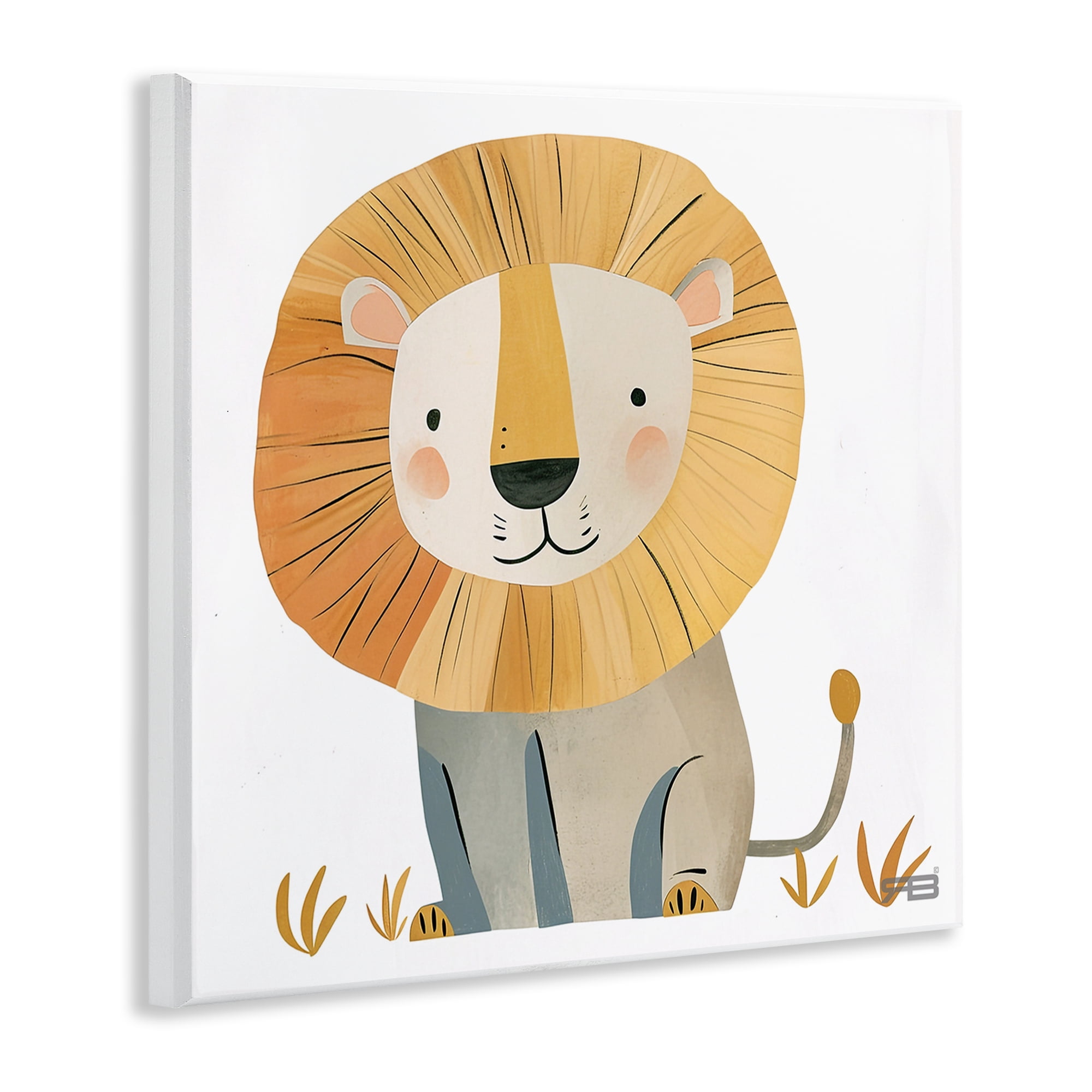 Stupell Industries Smiling Whimsical Lion Animals Painting Unframed Art Print Wall Art, 12 x 12