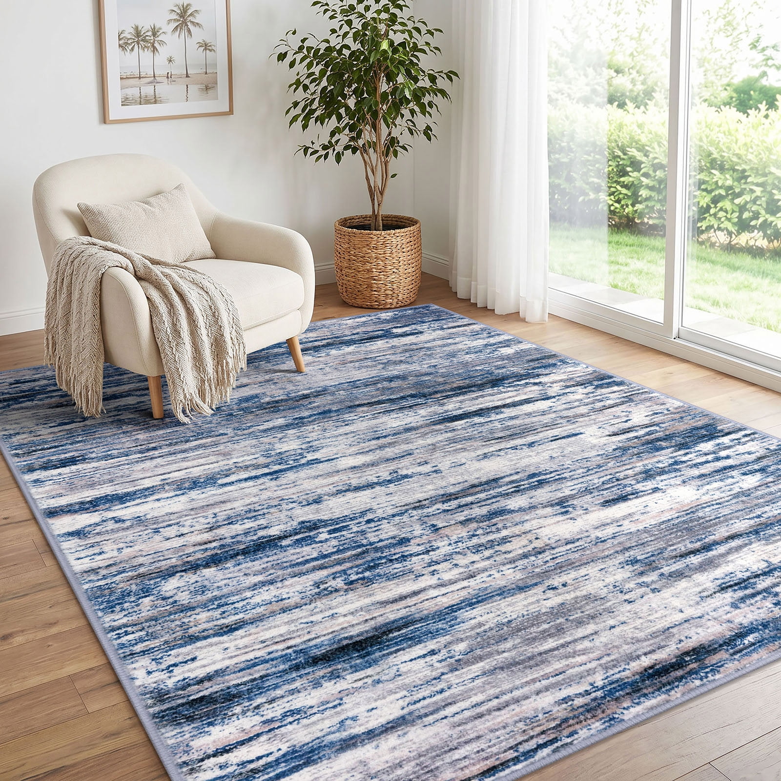Brisasol Entryway Rugs 4x6 Washable Rug Non Slip Abstract Area Rug Super Soft Indoor Rug for Entry Kitchen Bedroom, Navy Blue/Gray/Neutral/Multi