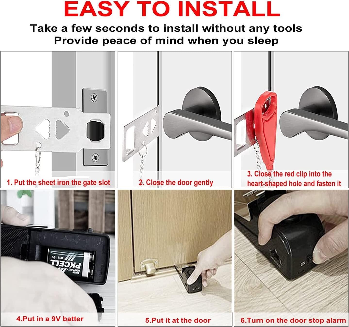 Portable Door Lock & Door Stop Alarm,Dual Protection Security Devices Pocket Door Stopper Self Defensey Tools for Hotel Travel Home Apartment se, Red/Black