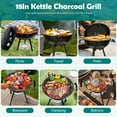 thumbnail image 4 of 18 Inch Charcoal Grill, Black Kettle Outdoor Barbecue Grill, 2-In-1 Portable BBQ Grill with Wheels for Camping Backyard Patio Picnic, Porcelain-Enameled Lid & Fire Bowl, 254.SQ.IN Cooking Area, 4 of 6