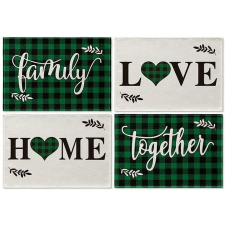 

Mode Love Family Together Home Buffalo Plaid Placemats for Dining Table 12 x 18 Inch Holiday Vintage Thanksgiving Washable Table Mat Set of 4