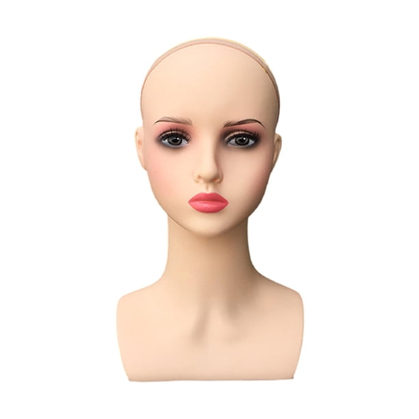 Cabeza de maniquí de práctica para mujer, cabeza de maniquí calva con extensión de pestañas, cabeza de muñeca de cosmetología, cabeza de muñeca de Labios rosados