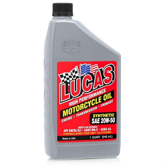Lucas Oil 10700 20W50 Synthetic Motorcycle Oil, 1 Quart Bottle