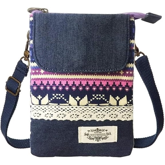 KXF Crossbody Phone Bag for Women Bohemian Cotton 5-Layer Zipper Shoulder Bag Lightweight Adjustable Strap Travel Festival Everyday Purse
